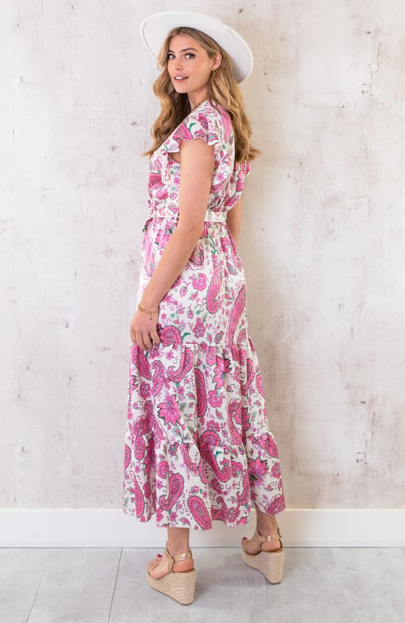 Maxi Satijnen Jurk Paisley Fuchsia – shoparchief, foto 6