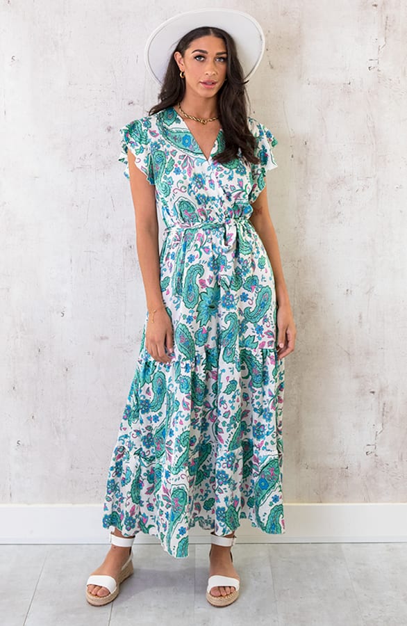 Maxi Satijnen Jurk Paisley Mint – shoparchief, foto 1