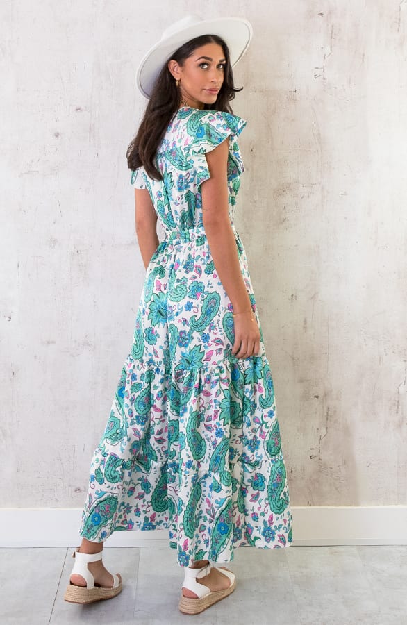 Maxi Satijnen Jurk Paisley Mint – shoparchief, foto 5