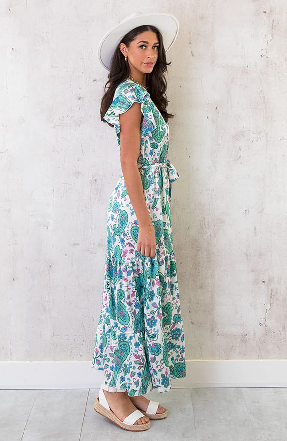 Maxi Satijnen Jurk Paisley Mint – shoparchief, foto 4
