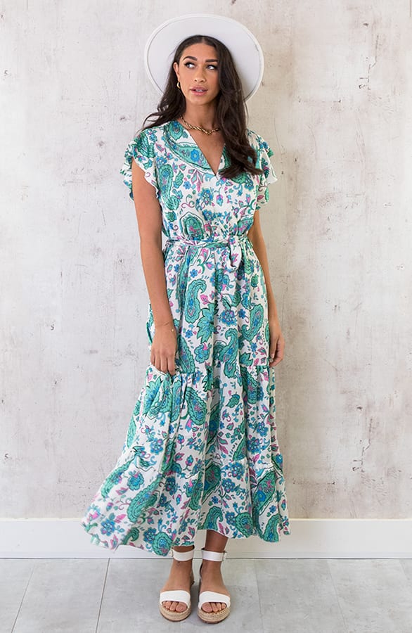 Maxi Satijnen Jurk Paisley Mint – shoparchief, foto 3