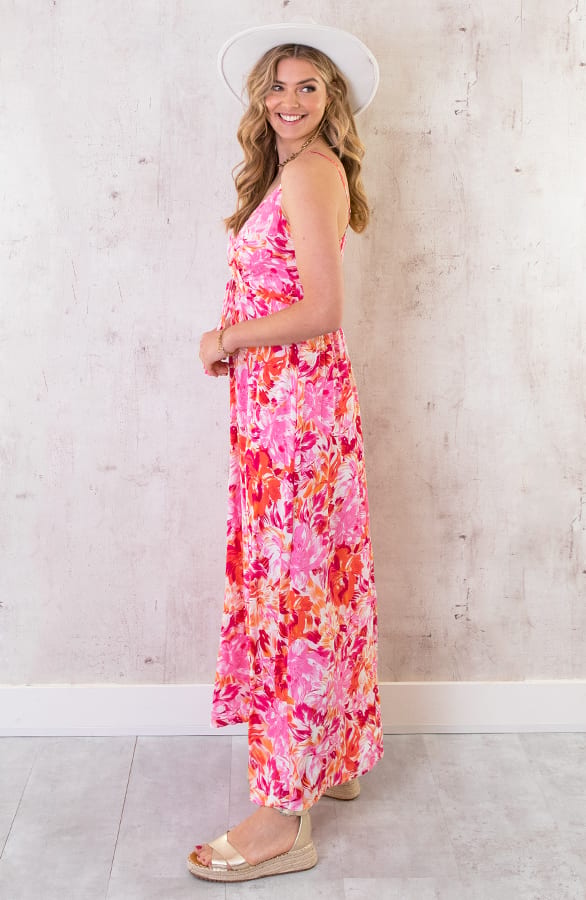 Maxi Spaghetti Jurk Flower Roze Rood – shoparchief, foto 4