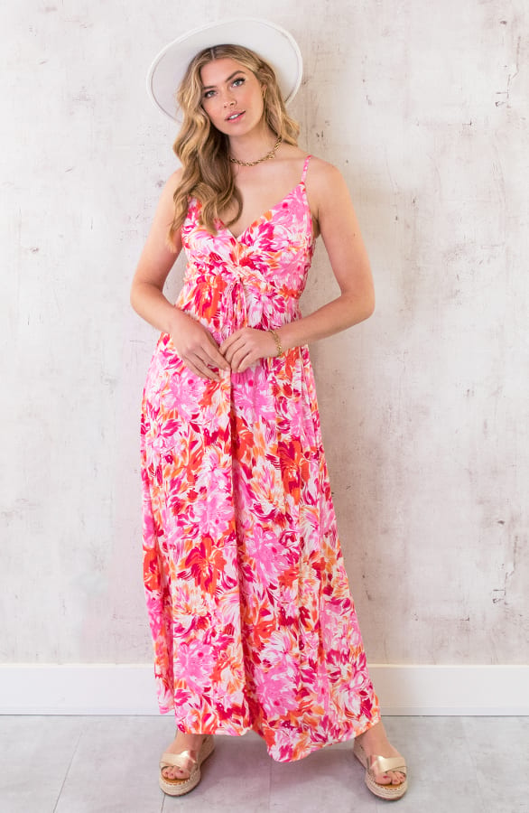Maxi Spaghetti Jurk Flower Roze Rood – shoparchief, foto 1
