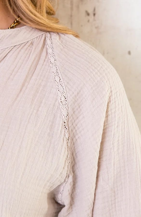 Knopen Blouse Mousseline Beige – shoparchief, foto 5