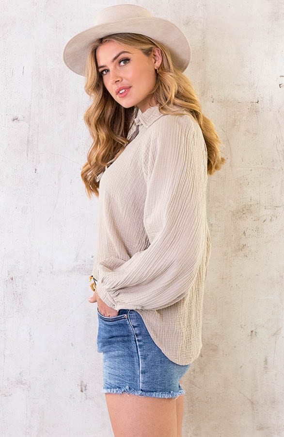 Mousseline Oversized Blouse Beige – shoparchief, foto 3