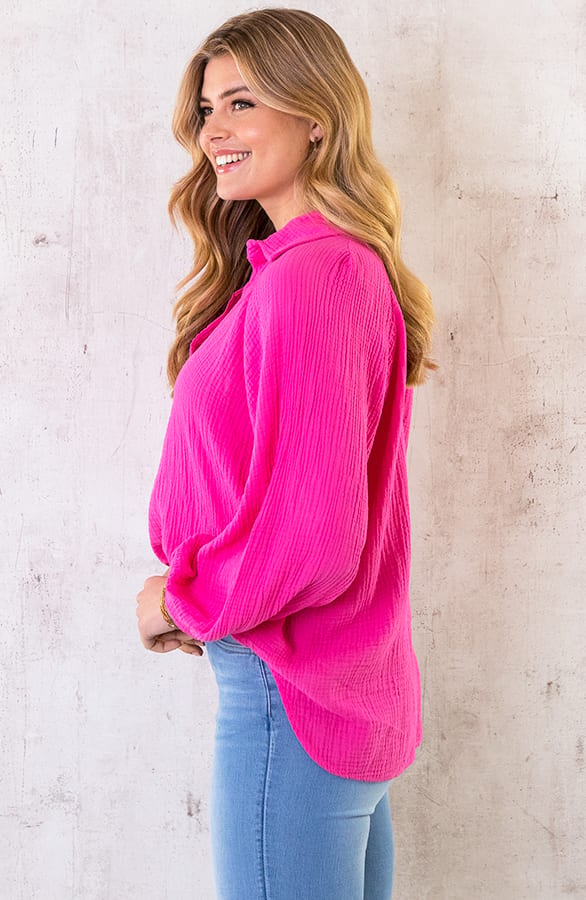 Mousseline Oversized Blouse Fuchsia – shoparchief, foto 4