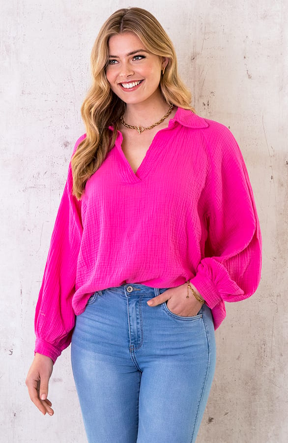 Mousseline Oversized Blouse Fuchsia – shoparchief, foto 3
