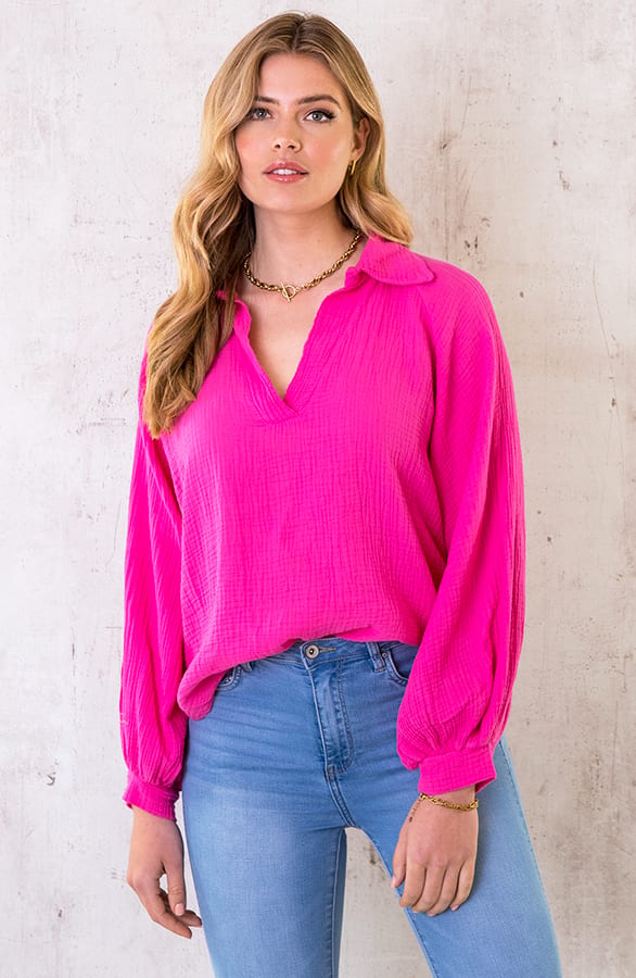Mousseline Oversized Blouse Fuchsia – shoparchief, foto 1