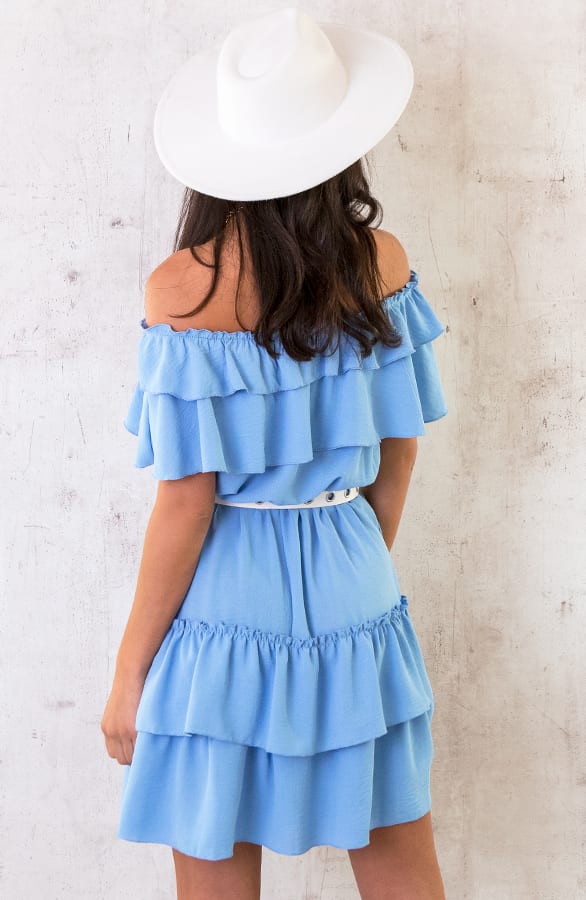 Off Shoulder Laagjes Jurk Babyblauw – shoparchief, foto 5