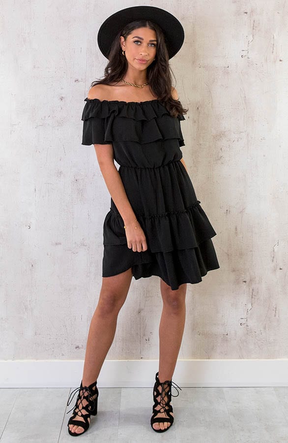 Off Shoulder Laagjes Jurk Zwart – shoparchief, foto 5
