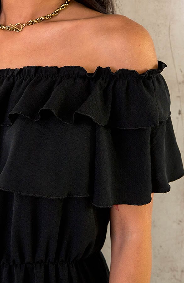 Off Shoulder Laagjes Jurk Zwart – shoparchief, foto 4
