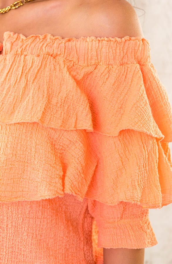 Off Shoulder Ruffle Top Oranje – shoparchief, foto 6