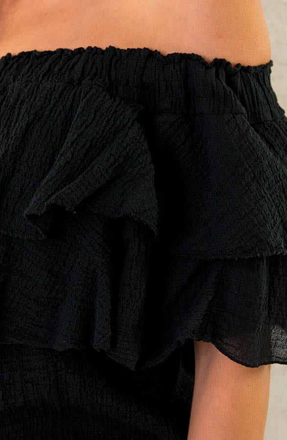 Off Shoulder Ruffle Top Zwart – shoparchief, foto 6