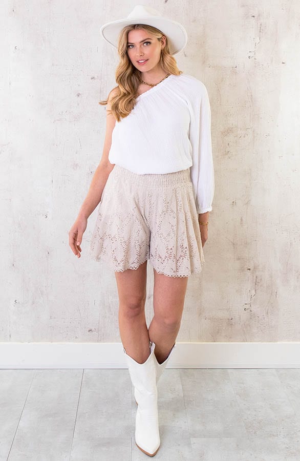 One Shoulder Mousseline Oversized Top Ecru – shoparchief, foto 12