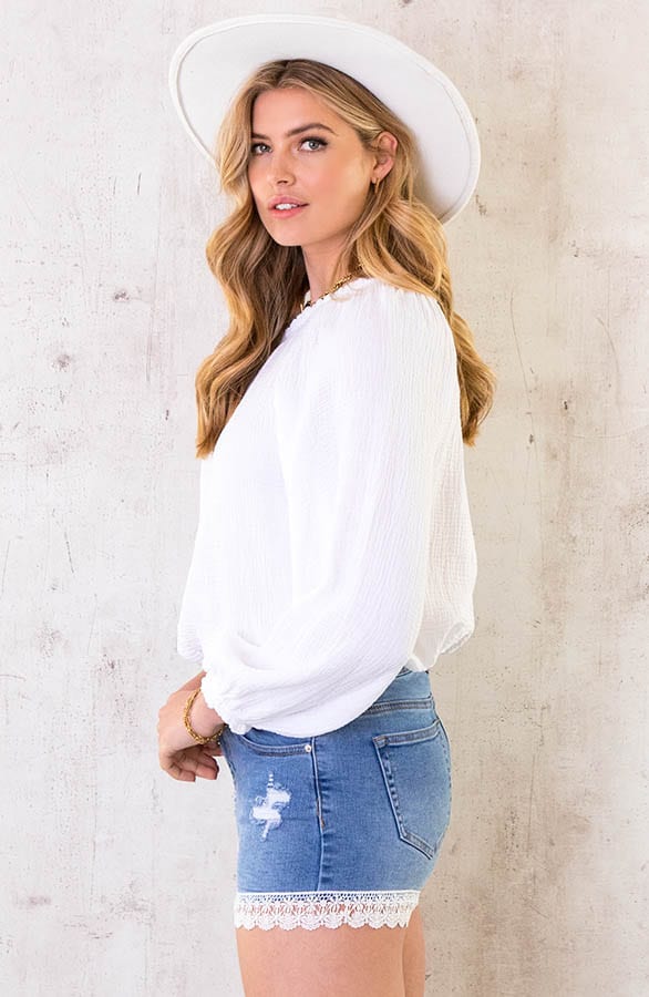 One Shoulder Mousseline Oversized Top Ecru – shoparchief, foto 4
