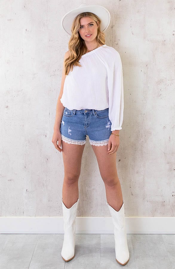 One Shoulder Mousseline Oversized Top Ecru – shoparchief, foto 7