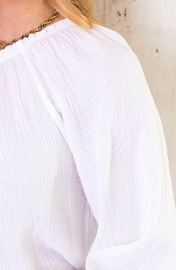 One Shoulder Mousseline Oversized Top Ecru – shoparchief, foto 6