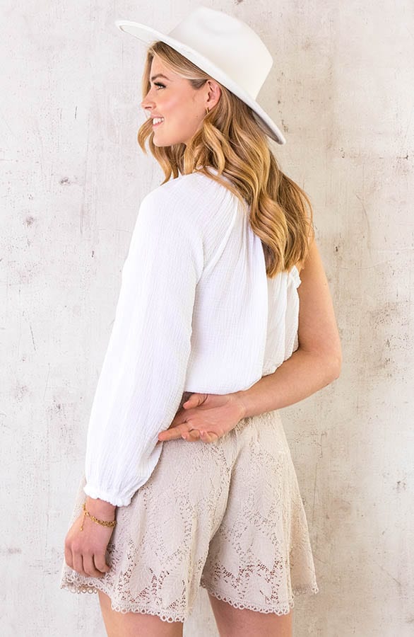 One Shoulder Mousseline Oversized Top Ecru – shoparchief, foto 11