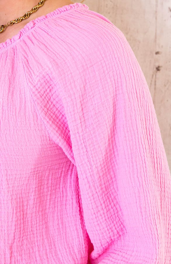One Shoulder Mousseline Oversized Top Roze – shoparchief, foto 5