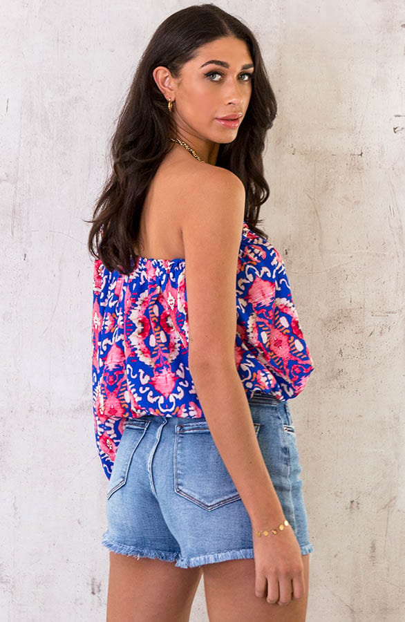 One Shoulder Top Print Kobalt Fuchsia – shoparchief, foto 6