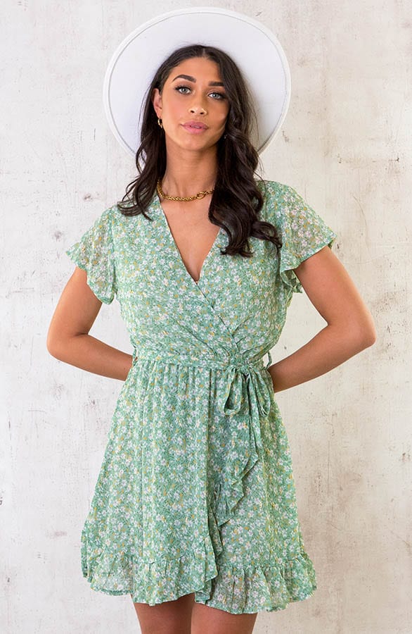 Overslag Jurk Bloemetjes Mint – shoparchief, foto 2
