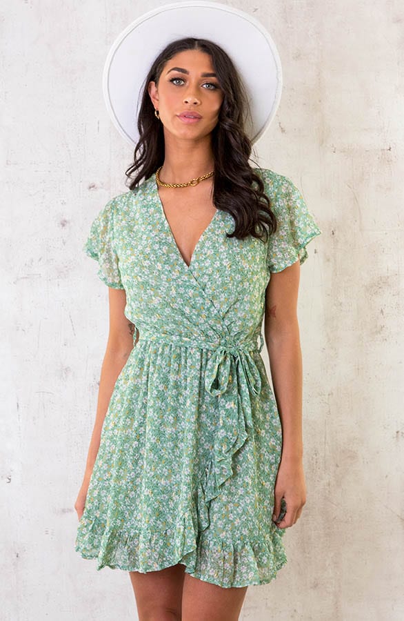Overslag Jurk Bloemetjes Mint – shoparchief, foto 1