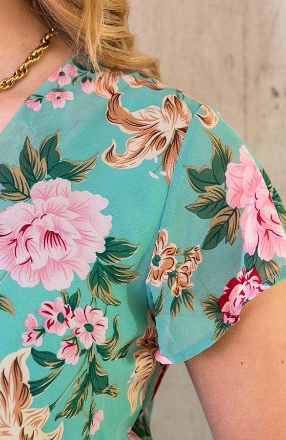 Overslag Jurk Roze Bloemen Mint – shoparchief, foto 6
