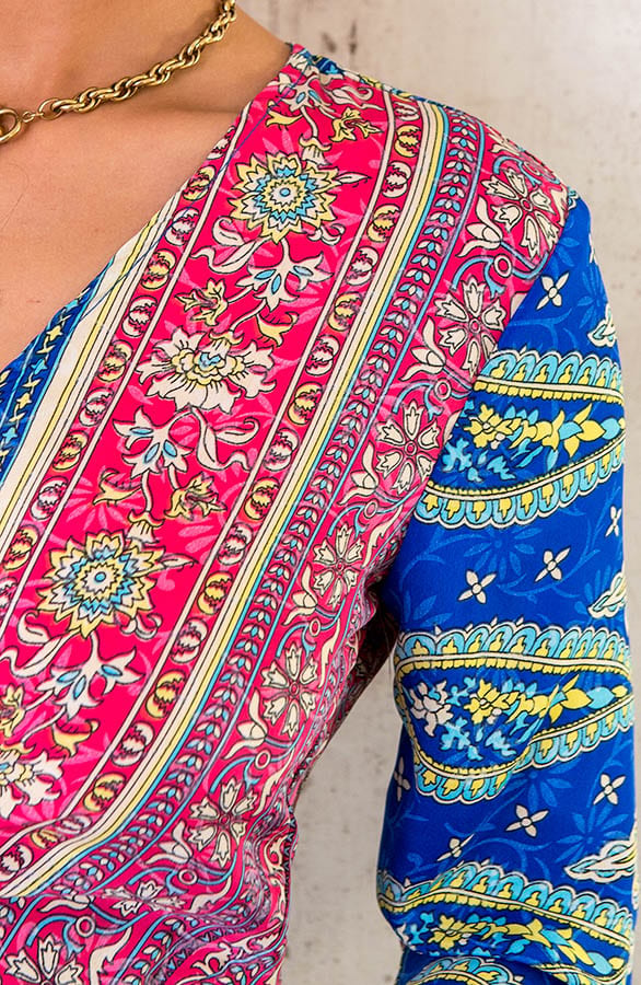 Paisley Overslag Cropped Blouse Fuchsia Kobalt – shoparchief, foto 6