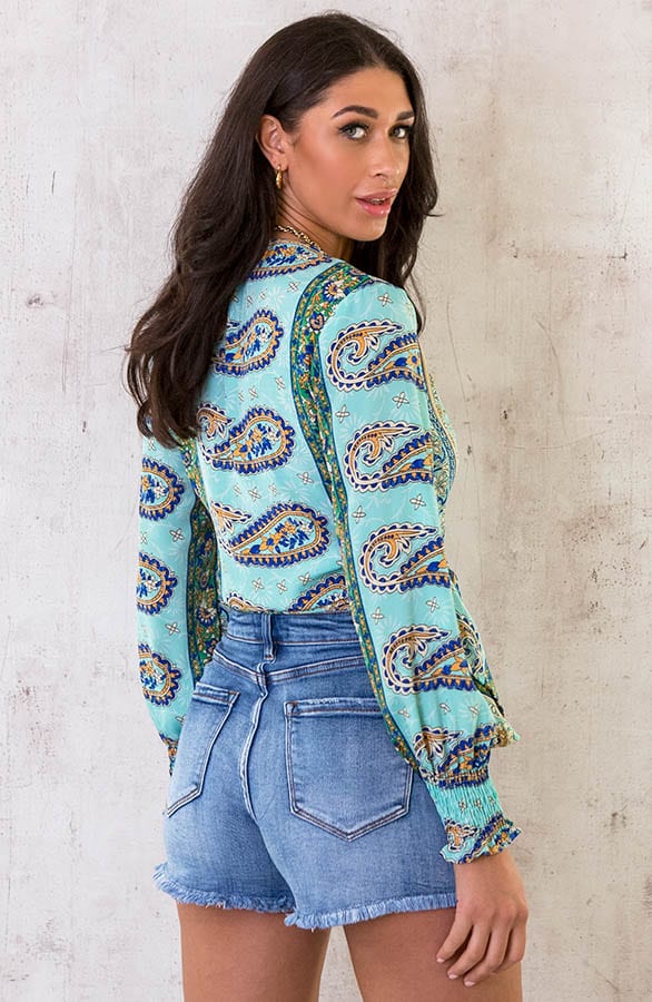 Paisley Overslag Cropped Blouse Mint – shoparchief, foto 5