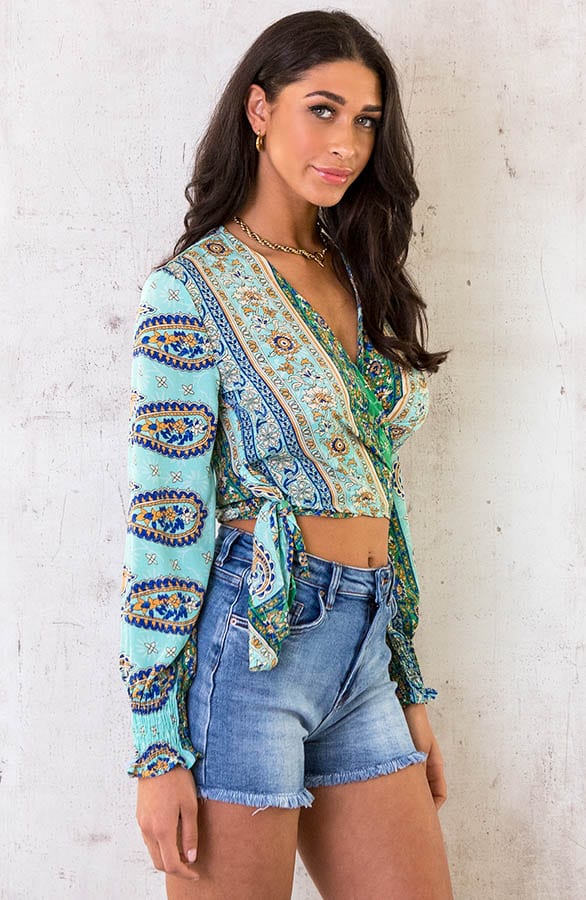 Paisley Overslag Cropped Blouse Mint – shoparchief, foto 4