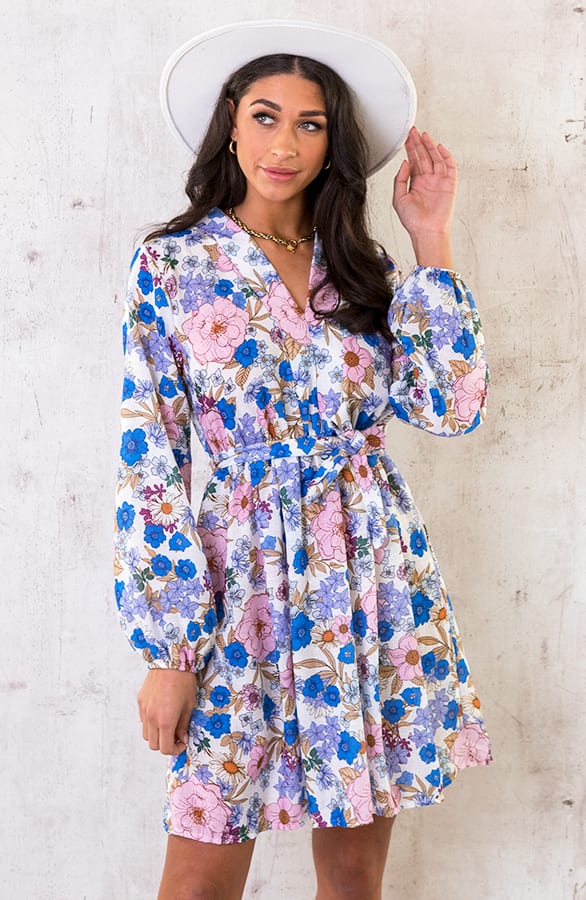 Plooien Bloemen Jurk Ecru – shoparchief, foto 1