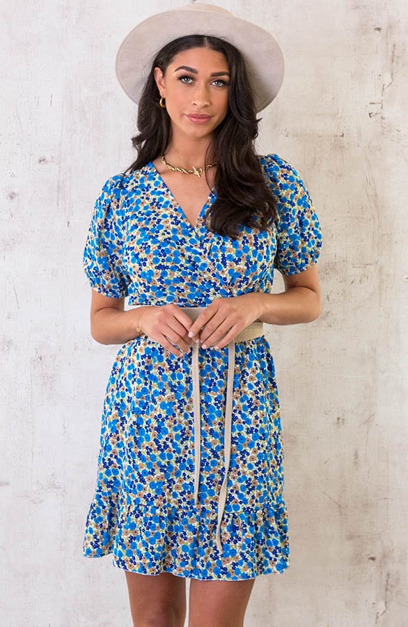 Pofmouwen Jurk Bloemenprint Kobalt – shoparchief, foto 2