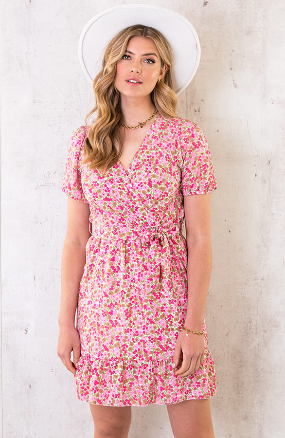 Pofmouwen Jurk Bloemenprint Roze – shoparchief, foto 1