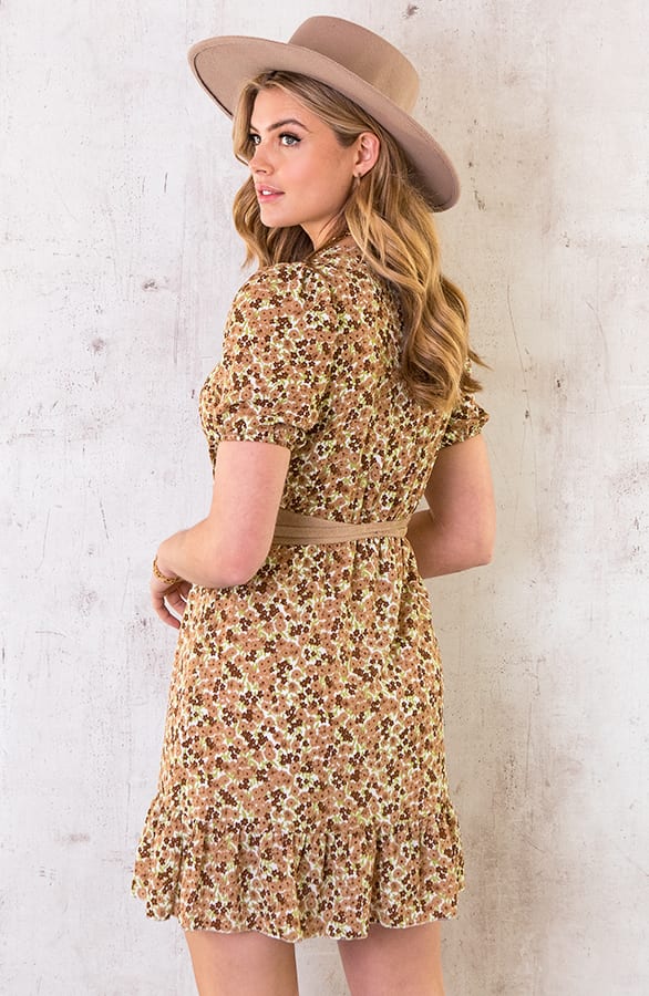 Pofmouwen Jurk Bloemenprint Taupe – shoparchief, foto 4