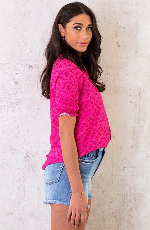 Blouse V-hals Print Fuchsia – shoparchief, foto 3