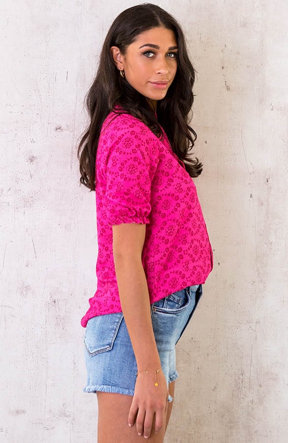 Blouse V-hals Print Fuchsia – shoparchief, foto 5