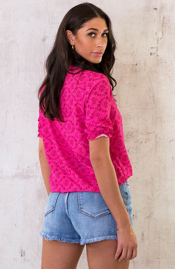 Blouse V-hals Print Fuchsia – shoparchief, foto 4