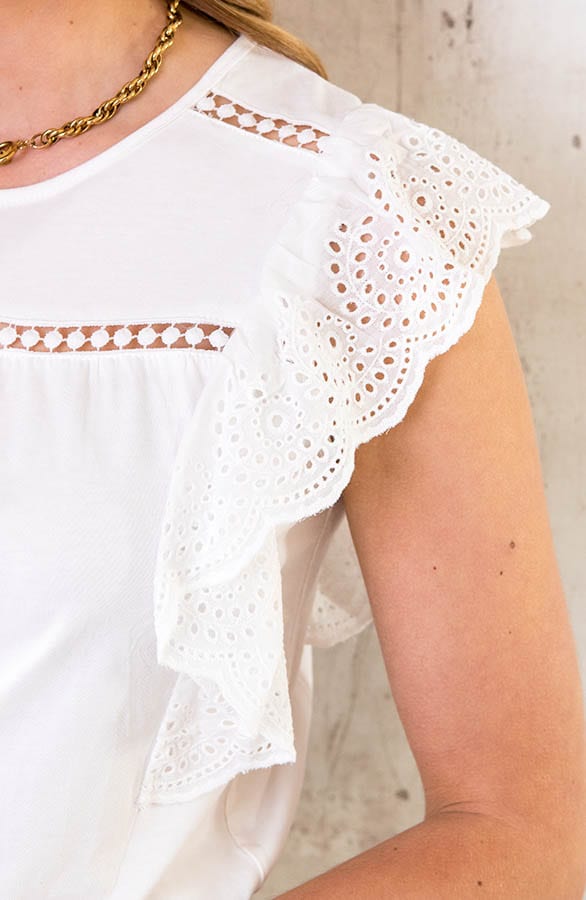 Ruffle Sleeve Top Ecru – shoparchief, foto 5