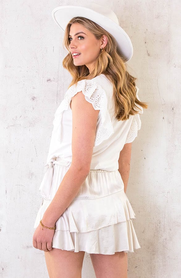 Ruffle Sleeve Top Ecru – shoparchief, foto 4