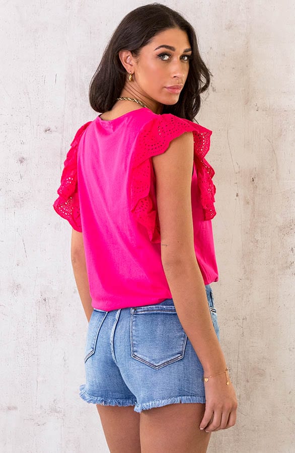 Ruffle Sleeve Top Fuchsia – shoparchief, foto 4