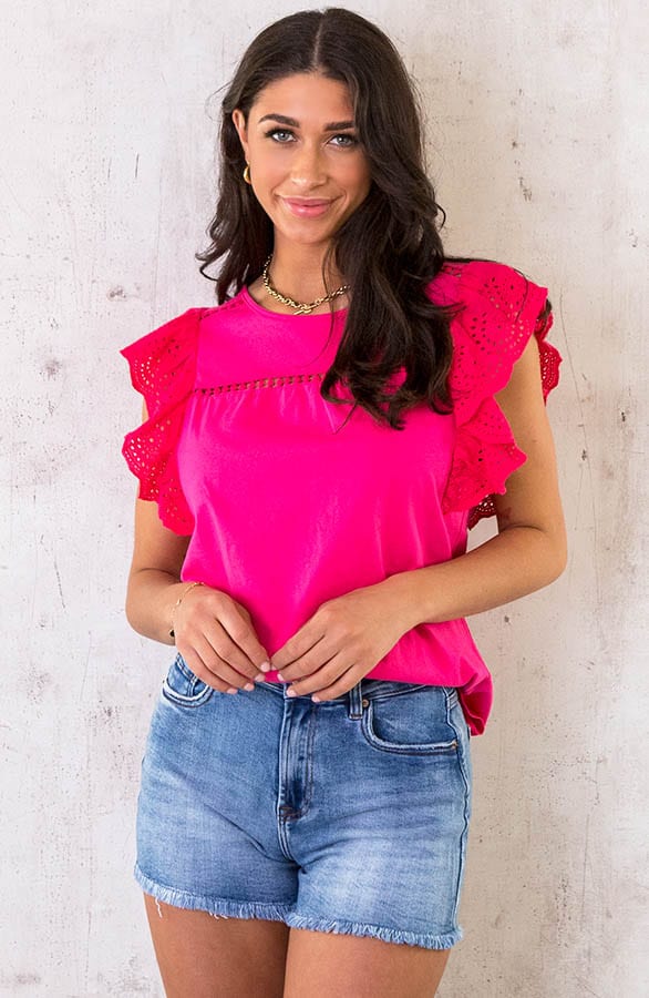 Ruffle Sleeve Top Fuchsia – shoparchief, foto 1