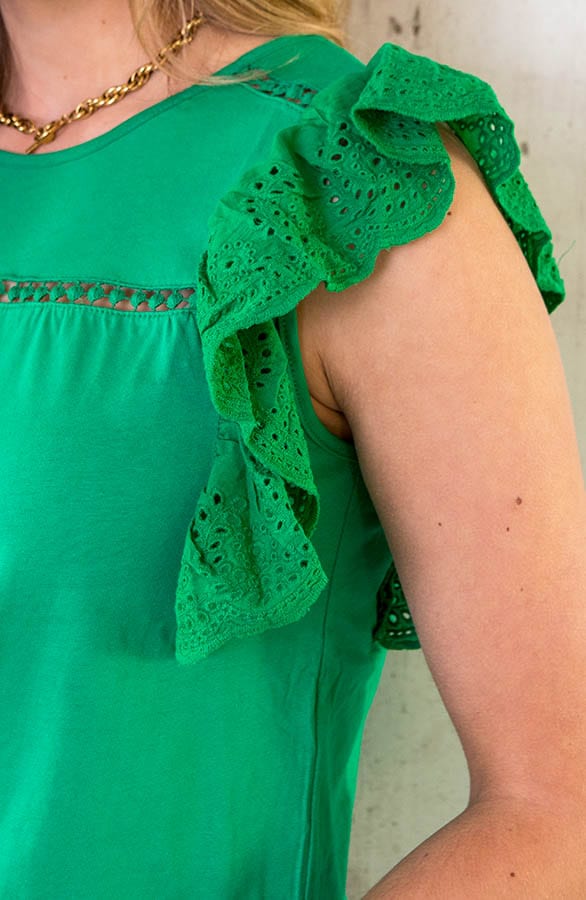 Ruffle Sleeve Top Groen – shoparchief, foto 5