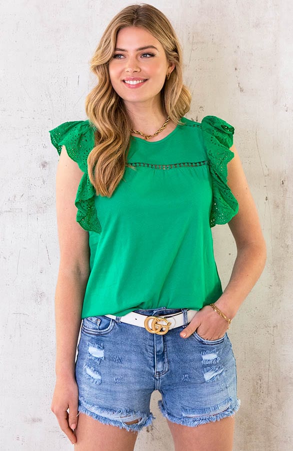 Ruffle Sleeve Top Groen – shoparchief, foto 1