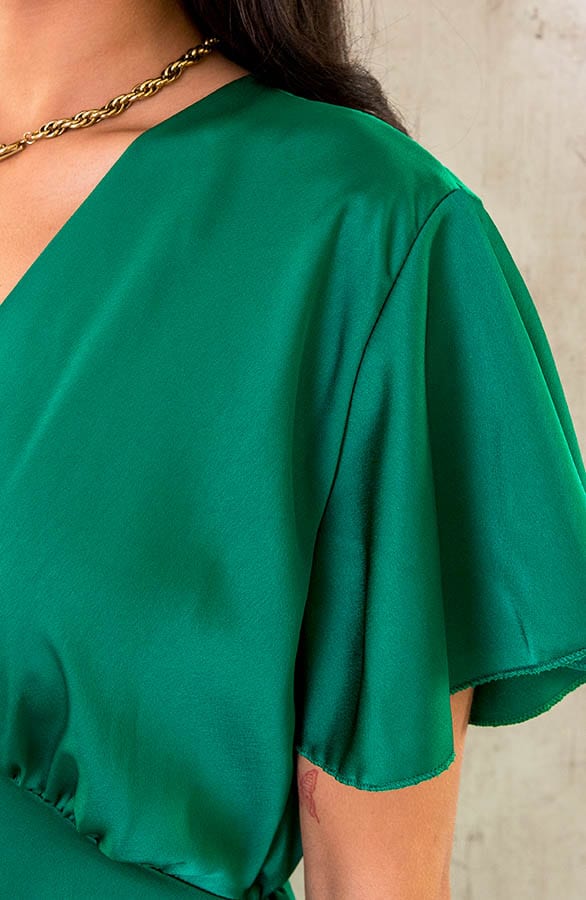 Satijnen Jurk Met Volant Mouw Bright Green – shoparchief, foto 5