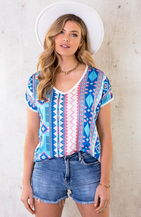 Silk Top Aztec Print Kobalt – shoparchief, foto 1