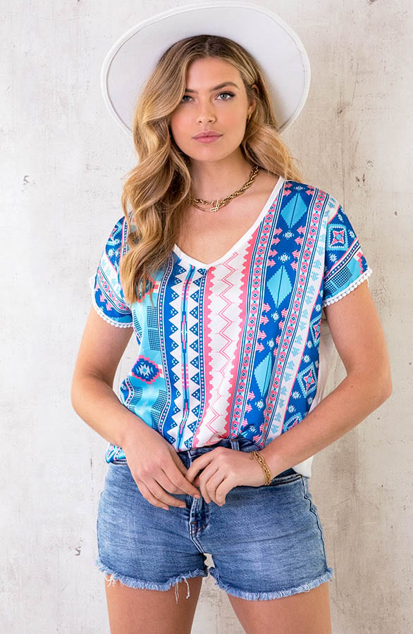 Silk Top Aztec Print Kobalt – shoparchief, foto 2