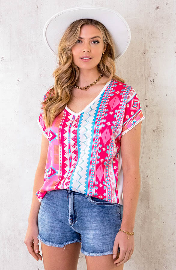 Silk Top Aztec Print Roze – shoparchief, foto 2