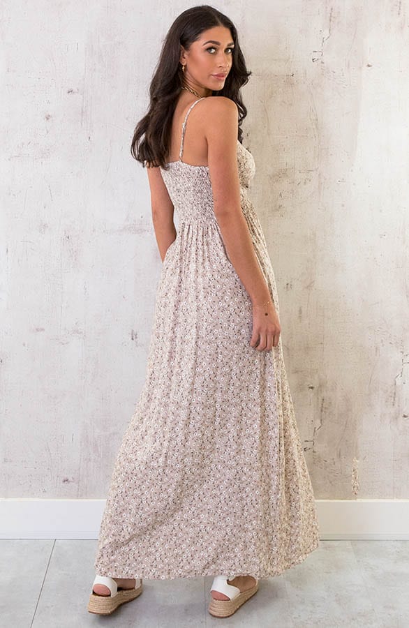Spaghetti Maxi Jurk Bloem Beige – shoparchief, foto 4