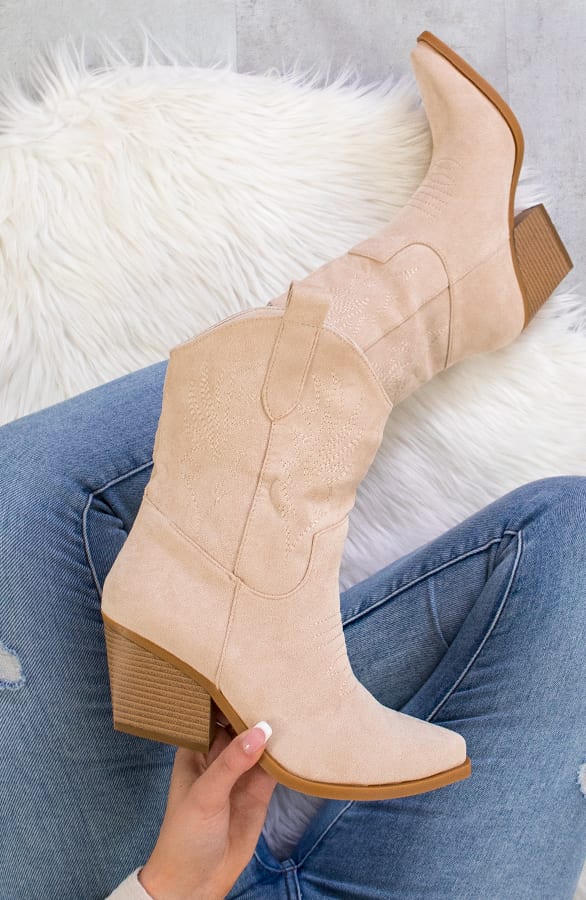 Suède Cowboyboots Beige – shoparchief, foto 1
