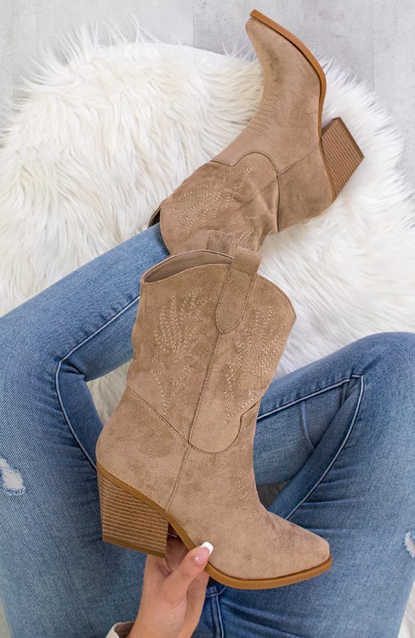 Suède Cowboyboots Taupe – shoparchief, foto 1